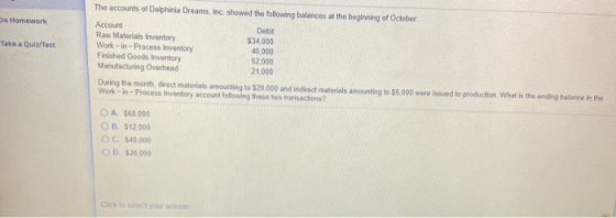 Do Homework Take a Quiz/Test The accounts of Delphinia Dreams, Inc. showed the following balances at the beginning of October