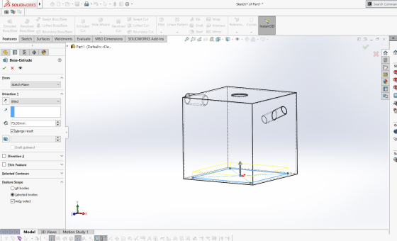 35 SOLIDWORKS Sketch 7 of Part1 * > Search Comman Referenc. Curves Instant3D Swept Boss/Base Swept Cut Rib to Wrap Extruded R