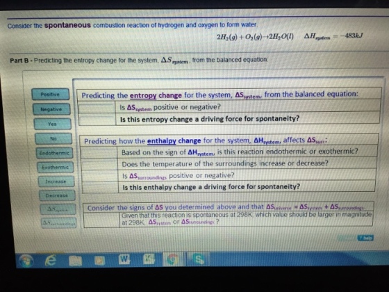 Consider the spontaneous combustion reaction of hy