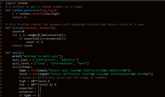 1 2 3 import random # a funtion to get a random number in a range def random generator(low, high): r = random.randint(low, hi
