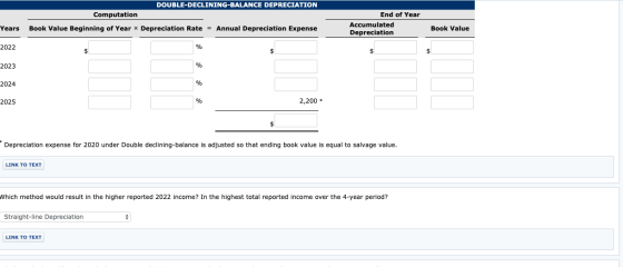 DOUBLE-DECLINING-BALANCE DEPRECIATION Computation Book Value Beginning of Year * Depreciation Rate = Annual Depreciation Expe