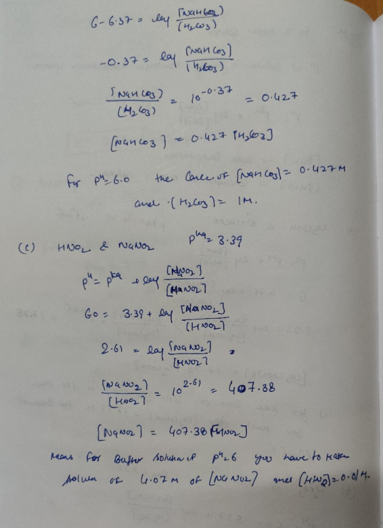 G-6.37 Twahlor) day (H₂O3) -0.37 - lay Francoz) TH, 603) SNEH coz) a 10-0.37 = 0.427 [Nancoz) e 0.427 PH₂O3] for p 6.0 the C
