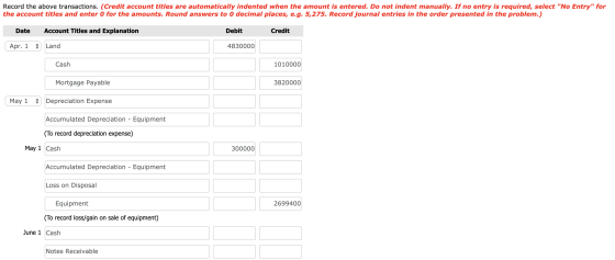 Record the above transactions. (Credit account titles are automatically indented when the amount is entered. Do not indent ma