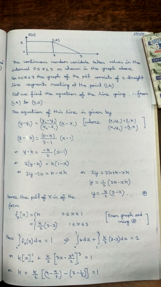 fa) 27/4/20 CEFTA 11 CEFI FIXY TAS CE The continuous randon variable takes values in the internal os x L3 as shown in the gra