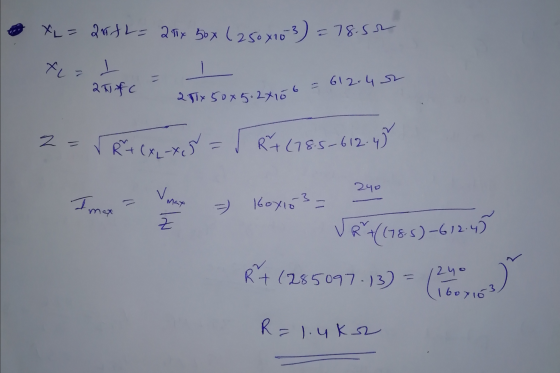 XL = 2042 = 200 x 50 x (250x103) = 78.50 X = 1 27 fc = 612.40 25 50x5.2416 z = R* (x2-x5 R* (78.5-612.49 240 V Imax =) boxio