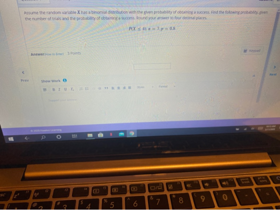 Assume the random variable X has a binomial distribution with the given probability of obtaining a success. Find the followin