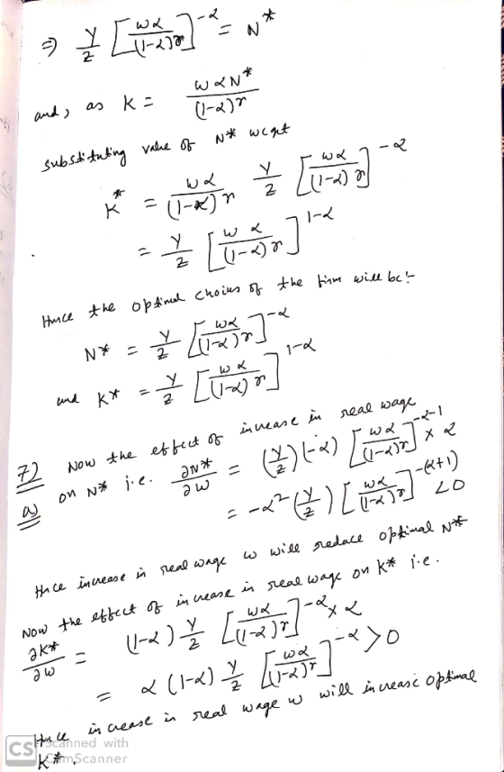 and, as ka WON (1-2) substituting value of w* weget ka ed an Ž [wana - a tor] the firm will be Hence the optimal choius of 1-