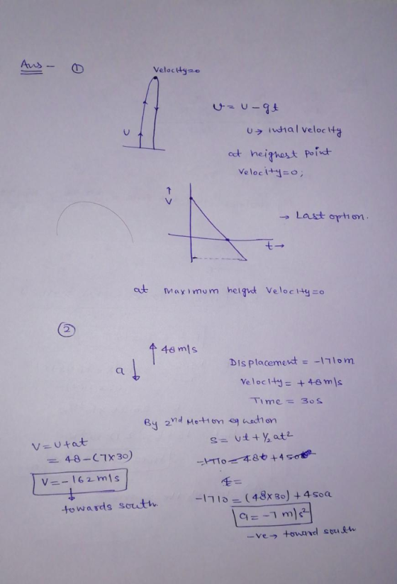 Aws Velocttyo じ u_qi u wial veloc ita Veloci+4=0; → Last ortion cd May mum heigvt Velocty o 2 48 mts a↓ Displacement-h1om Tim