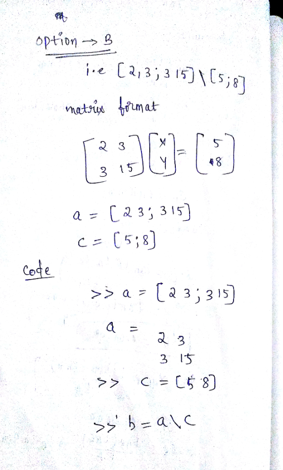 option B mati mat ST 8 3 3 15 a CQ 31 315 c= [518] 33153) аз 3 I5