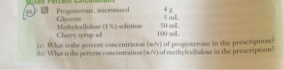 Mixed Percent Ldiculations B Progesterone, micronized 4g Glycerin 5 mL Methylcellulose (1%) solution 50 mL Cherry syrup ad 10