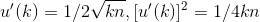 u'(k)=1/2\sqrt{kn}, [u'(k)]^2=1/4kn