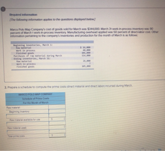 Required Information [The following information applies to the questions displayed below) Marco Polo Map Companys cost of go
