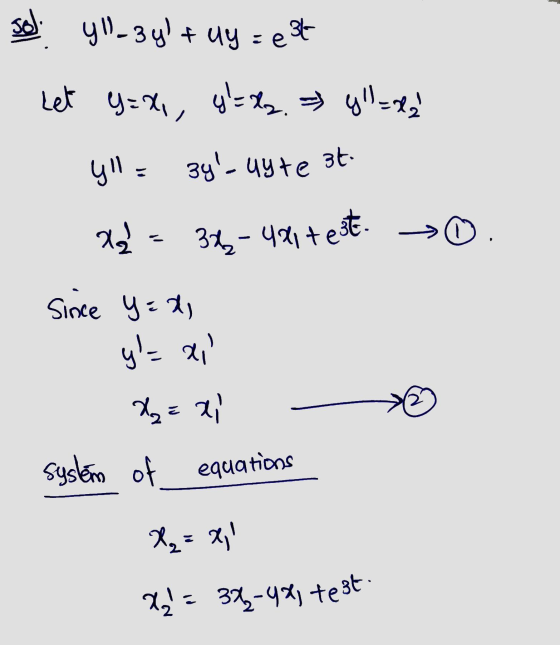 D. 90-3y + y = et Let y=x, gl=42. = yllarla 3yytet | 2 - 31 - et → ① - Since yedi 야지 길지 system of equations 쩨지 길 324 te3t | 2