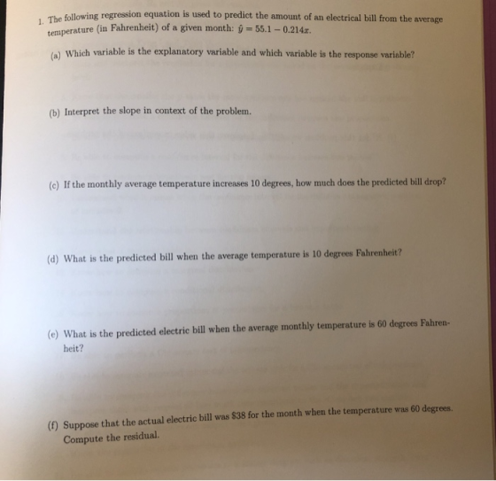 All Please 1 The Following Regressio N Equation Is Used To Predict