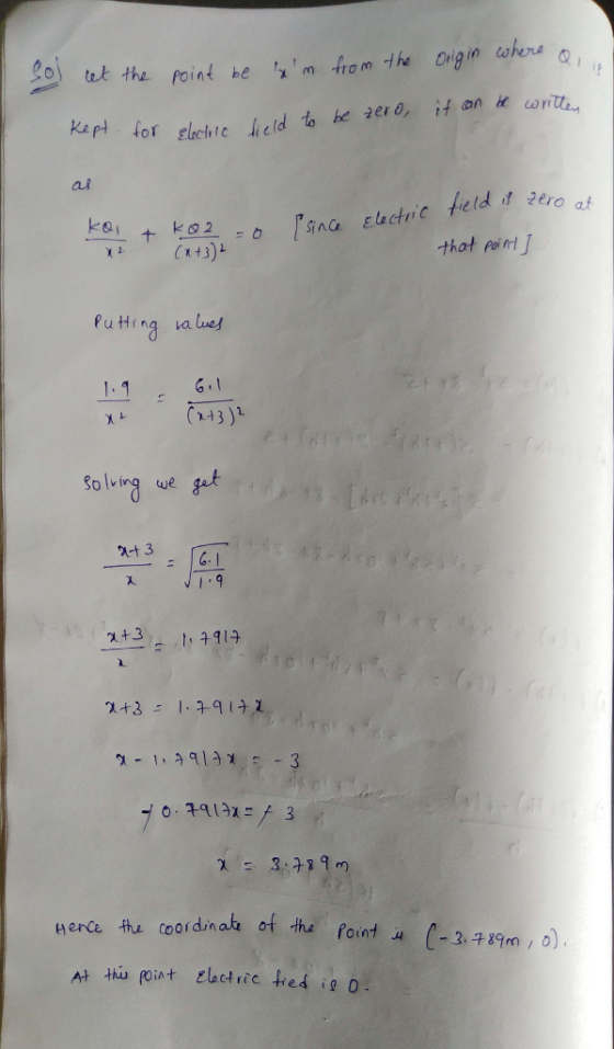 20 Kapt for glac Ir!c .held to be2ero, ifon he ωητη as Tsina Electric field t 2ero at t kes: that poifrt puting va lue 6.1 o lving we t 3 nene the Cool din ah af the fount.(-3, 7m, o. At thi·point elctric fied if o: