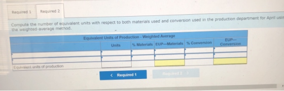 Required 2 Required 1 Compute the number of equivalent units with respect to both materials used and conversion used in the p