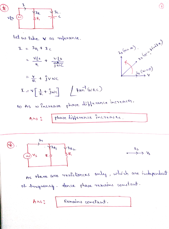 Ic. Let us take v as referance. I IR + Ic Is(w so). VLO w oce + s (w=linite) Is 23 (wo) + jy wc R =[k+jwe] I tant (wRc) so A