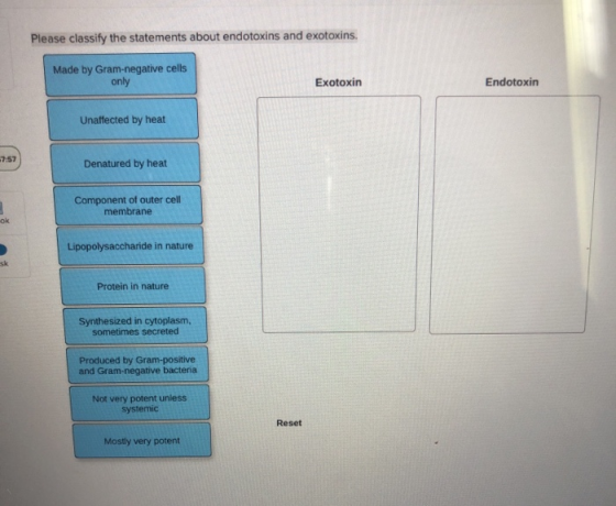 Please classify the statements about endotoxins and exotoxins. Made by Gram-negative cells only Exotoxin Endotoxin Unaffected