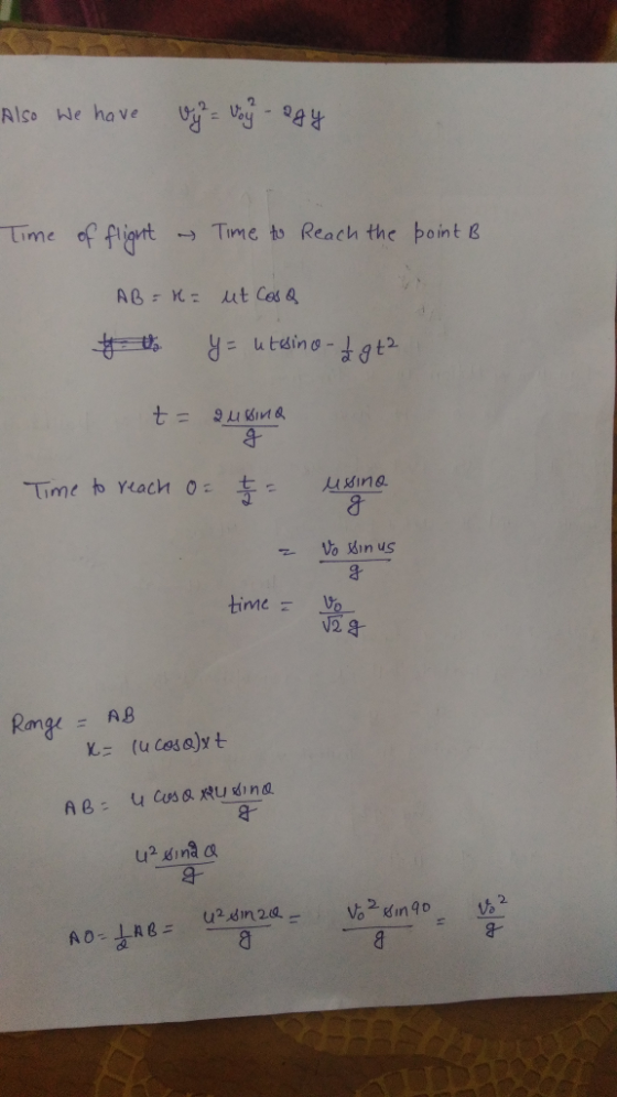 Time effignt → Time to Reach the point B timeo V/2 2 4 Range A8 a-