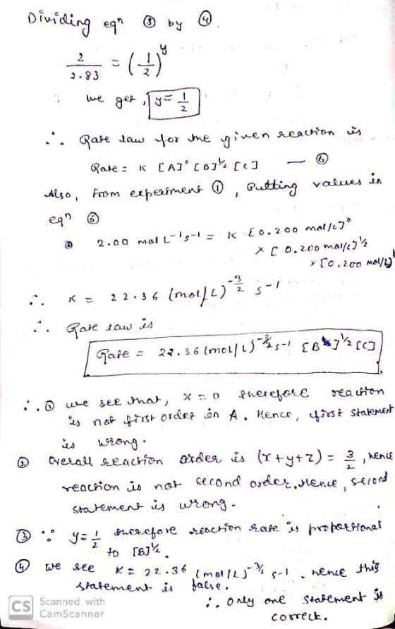 1. Dividing en ④ by 4 . Steps 6)* :. gare daw for one ginen reaction is Pave: K CAICOS II - Also from experiment 0 putting va
