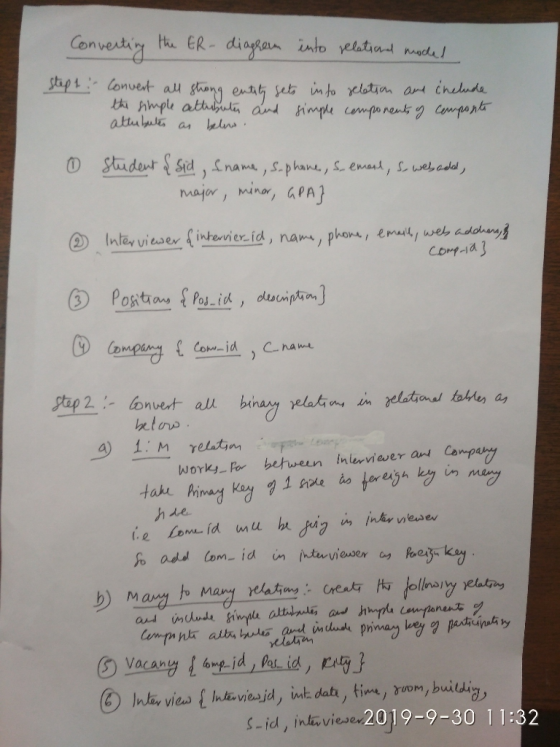 Converting the ER- diagrem into relational mochel Step 1 - Convert all strong entity gets into seletion and include the simpl