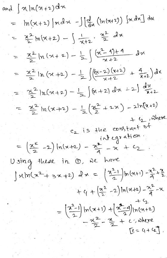 and Jan (2+2) dx = 10(+2) Sadri -Stem (In (427) Sve du] du :- 22 m (2+2) - 1 eta 22 da - 22 /n (1x + 2) - 12 / (x2 - 1) + 4 d