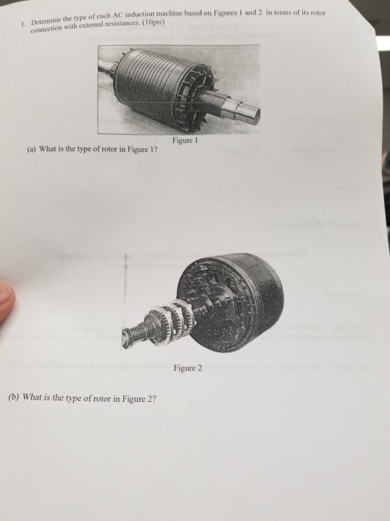 of each AC induction machine based on Figures 1 and 2 in terms of its rotor connection with external resistances. (10pts) Figure 1 (a) What is the type of rotor in Figure 1? Figure 2 (b) What is the type of rotor in Figure 2?