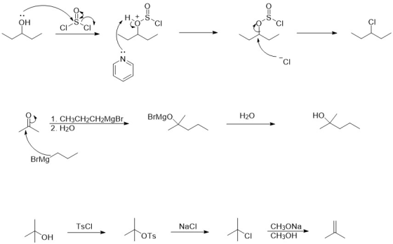 BrMgo 4 CACHCHAgos emoc HO H20 1. CH3CH2CH2MgBr 2. H20 10. HOL BrMg TsCI NaCl 2 CH3ONa CH3OH OH OTS ci