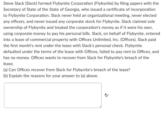 Steve Slack (Slack) formed Flybynite Corporation (Flybynite) by filing papers with the Secretary of State of the State of Geo