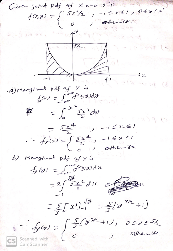 . Ciren joint pdf of x and t o ده ر= (درد) در کے 9 که راک ر - - ر ( 0 , Otherwise, عر و . . ( a) Marginal pdf of y is = رم دا