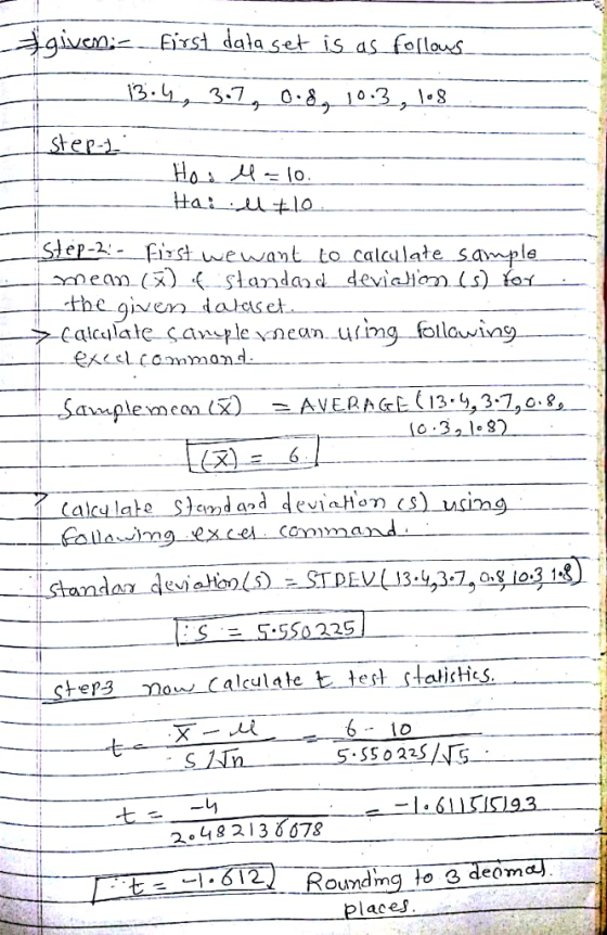SeP-2- ^izst wewant to calculate sample Saaple neAVE.BAGE 13.9,3, .GS 225 ste3now Calkulale t test statistics 2° 4 8 2 I 3 6678 EL3122 Rounding to 3deom lac es