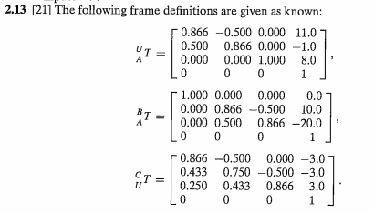 2.13 [21] The following frame definitions are given as known: 0.866 -0.500 0.000 11.0 0.866 0.000-1.0 0.000 1.000 0 0.500 0.0