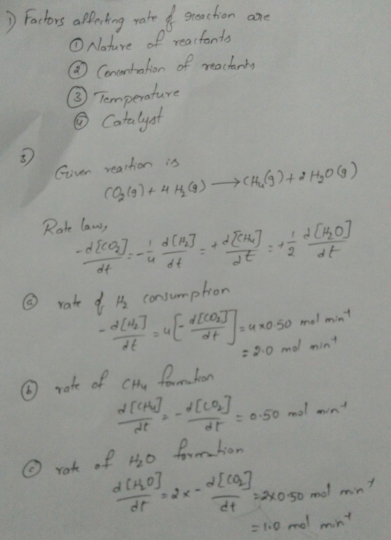 ③ Temperature Given reathon is df 20 mol min CHy on mn dt