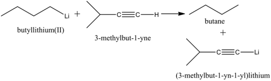 CLi +
—c
=c
=H
.
butane
butyllithium(II)
+
3-methylbut-1-yne
-c
ác-Li.
(3-methylbut-1-yn-1-yl)lithium
