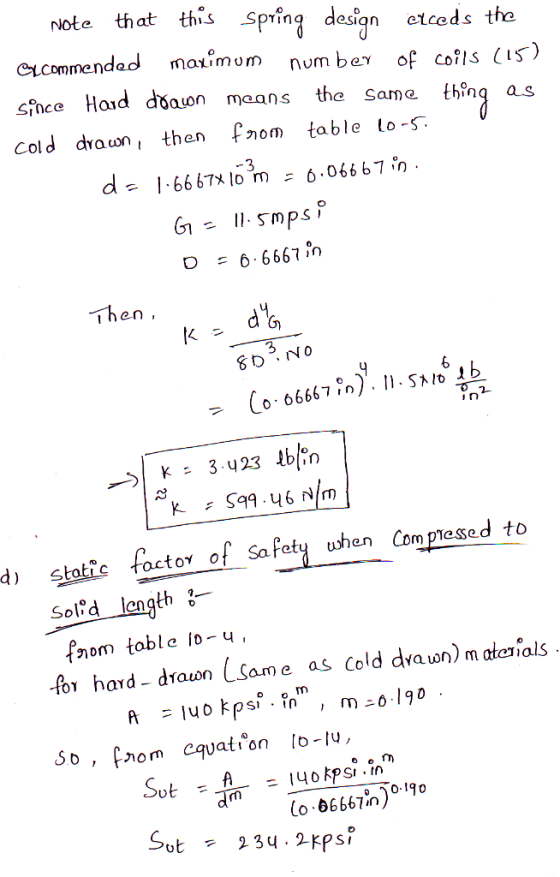 Note that this spring design exceds the excommended maximum number of coils (15) since Houd drawn means the same thing as col