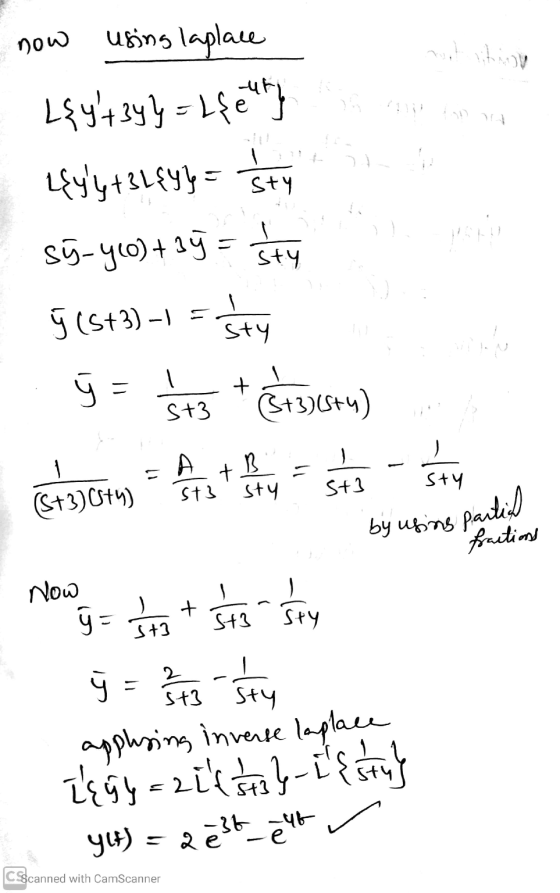 now using laplace L{y+34y = efekty L{yy+31&y} = Styl sū- y0)+ 19 = sty g (5+3)+1 = Śty ġ = $t3 * 1664 $12964) - Pirates on