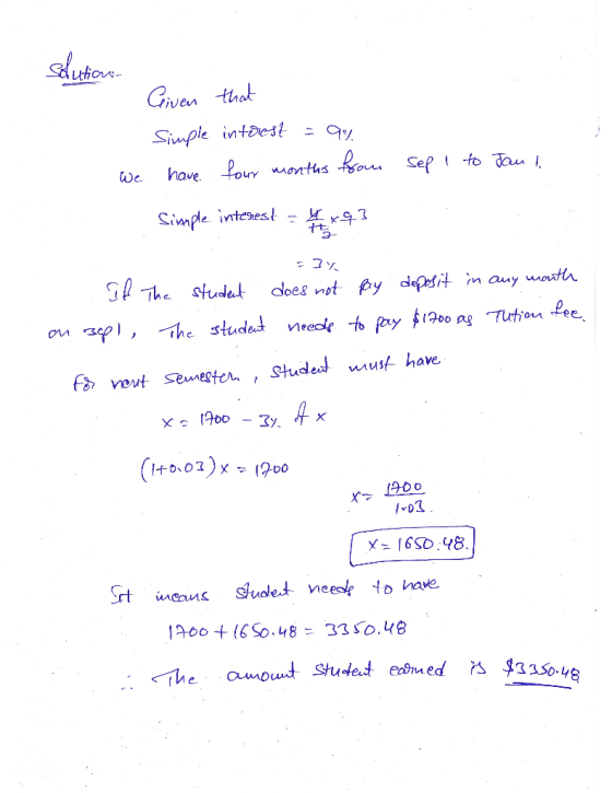 Saution- Given that Simple interest - 90% have four months from we sep 1 to Jan I. Simple interest - **93 - ]y If The student
