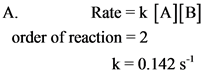 А.
Rate k A][B]
order of reaction =2
k 0.142 s
