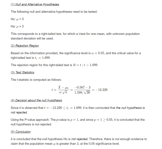(1) Null and Alternative Hypotheses The following null and alternative hypotheses need to be tested Ha: u> 3 This corresponds