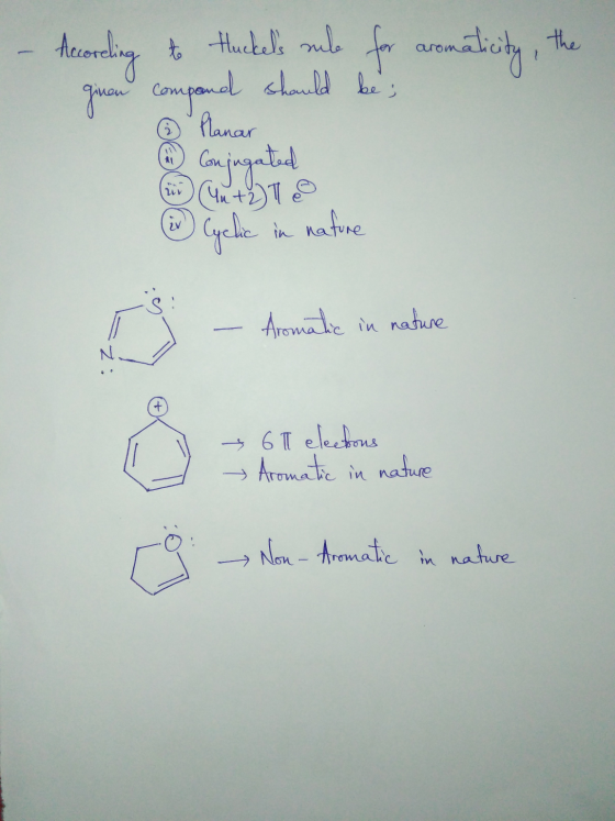 - According to tuckels rule for aromaticity, the compand should be; qinon ③ Planar ingated W Cyclic in nature j – Aromake in