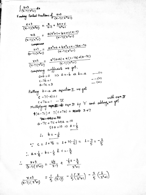 de (+3 bx+c 113 X+3 we Finding Partial fractions of x+3 (3-7)(x+1) (2-7)(I) 묽 a(2+1)+ (x+C)(1-1) (x-7)(x+1) competitie 2+3 =
