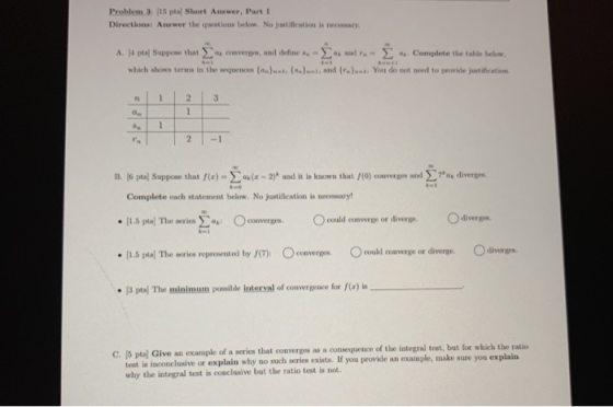 Problem 3: 115 pts Short Answer, Part 1 Directions Answer the questions below. No justification is necessary A. 14 pts Suppos