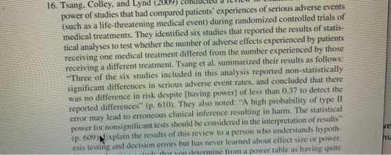 16. Tsang. Colley, and Lynd power of studies that had compared patients experiences of serious adverse events (such as a lif
