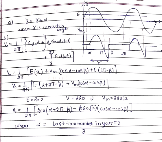 E a) B= 8+ where X is wnducties angle Vo= غسله & T of a TT 20 + r #fine sinutdfwt) fedtet)] V-E(Q) + V (C6d=6513)+E (21-2)] E