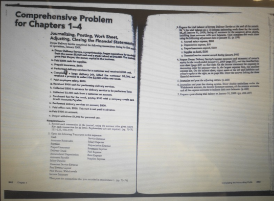 Comprehensive Problem for Chapters 1-4 Journalizing, Posting, Work Sheet, Adjusting, Closing the Financial Statemente Due Del