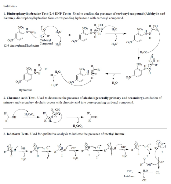 Solution:- 1. Dinitrophenylhydrazine Test 9.4 px? Temy: Vied to contin 1. Dinitrophenylhydrazine Test (2,4-DNP Test):- Used t