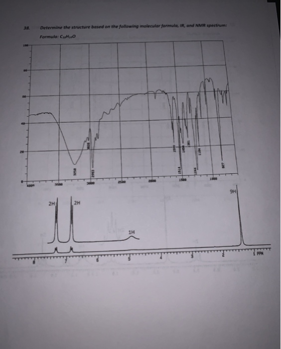 38. Determine the structure based on the following molecular formula, IR, and NMR spectrum: Formula, Coloạo 2H2H