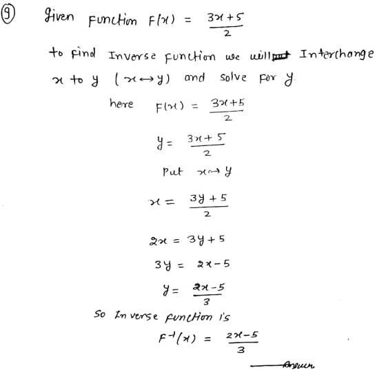 Hven function Flu) = 384+5 Intarchanga to find a to y Invorsa function we will put lroy) and solva for y here FIVU) - 334+5 2