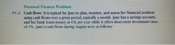 Personal Finance Problem P1-3 Cash flows It is typical for Jane to plan, monitor, and assess her financial position using cas