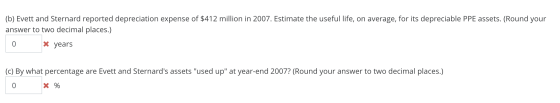 (b) Evett and Sternard reported depreciation expense of $412 million in 2007. Estimate the useful life, on average, for its d